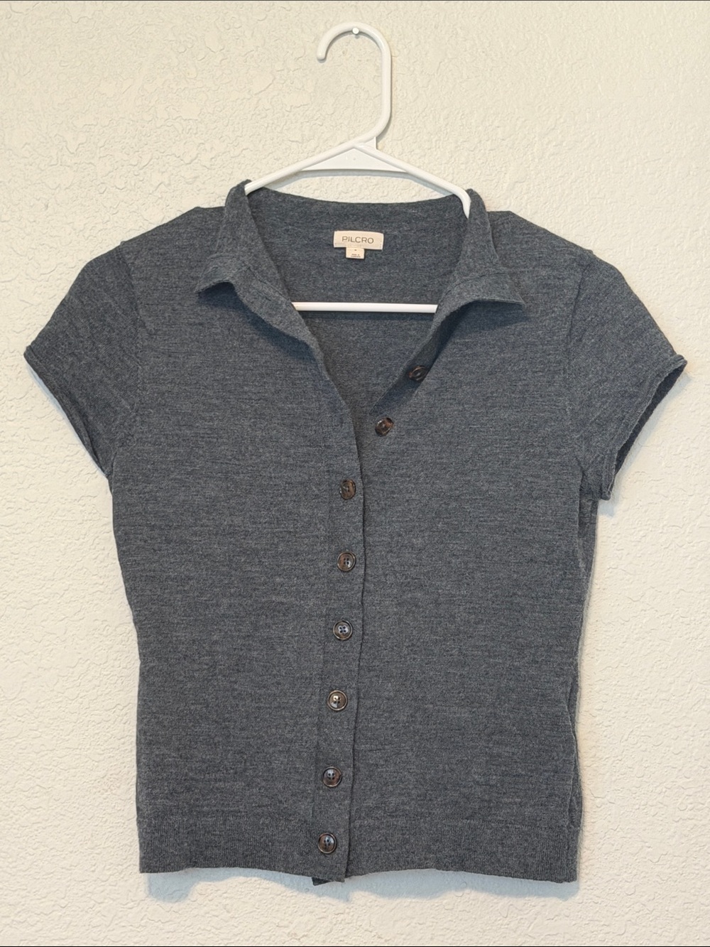 Pilcro Heather Charcoal Short Sleeve Button-Down Shirt